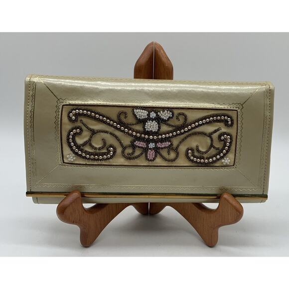 Vtg Daniel Savonette Leather Beaded Wallet Gold 1960’s Enter Nous De Daniel Read - Picture 1 of 12